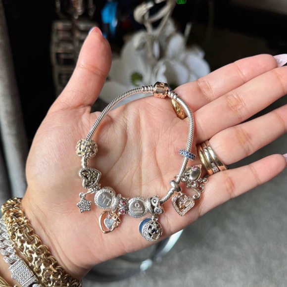 Authentic pandora bracelet with 12 charms size 8” - Picture 1 of 4